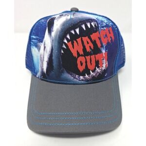 HYP Trucker Hat Mens 56cm White Blue Mesh Cap Jaws Movie Watch Out Graphic NWT